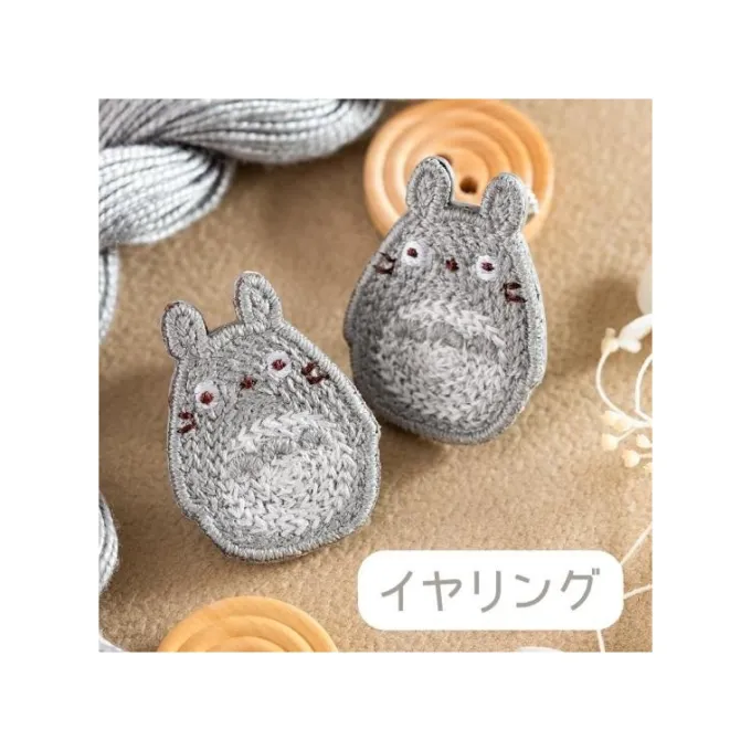 Maison Ghibli Bijoux|Bijou Boucle d’oreilles à Clips Broderie Totoro gris - Mon Voisin Tot