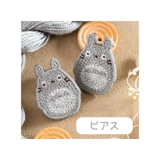 Maison Ghibli Bijoux|Bijou Boucle d’oreilles Broderie Totoro gris - Mon Voisin Totoro