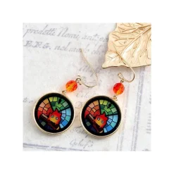 Maison Ghibli Bijoux|Bijou Boucles d’oreilles Calcifer Vitrail- Le Château ambulant