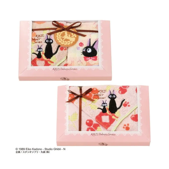 Maison Ghibli Linge De Maison|Boîte cadeau 3 serviettes Jiji Confitures Fruits Rouges - Kiki la pet