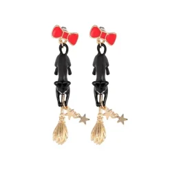Maison Ghibli Bijoux|Boucles d’oreilles percées Jiji sur son balai - Kiki la petite Sorciè