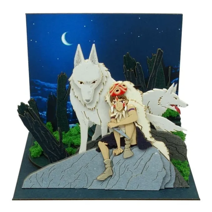 Maison Ghibli Loisirs Créatifs|Diorama papier San et Moro sur un rocher -Princesse Mononoké