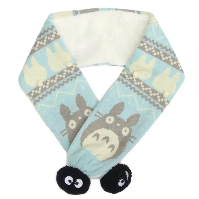 Maison Ghibli Textile|ECHARPE A POMPONS HIVER BLEU – MON VOISIN TOTORO