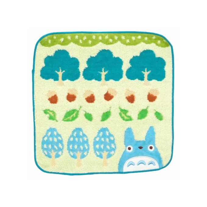Maison Ghibli Linge De Maison|Mini Serviette Totoro Bleu Arbres et Noisettes 25x25 cm - Mon voisin
