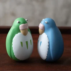 Maison Ghibli Jouets|Pack 2 Figurines Roly-poly Perruches Bleu & Vert - Le Garçon et le Héron