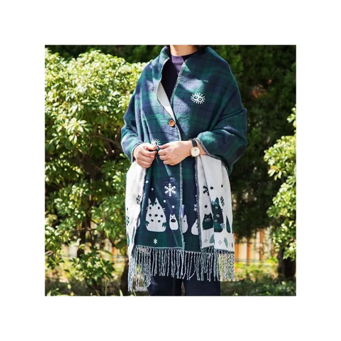 Maison Ghibli Textile|Étole avec accroche Totoro motifs à carreaux - Mon Voisin Totoro
