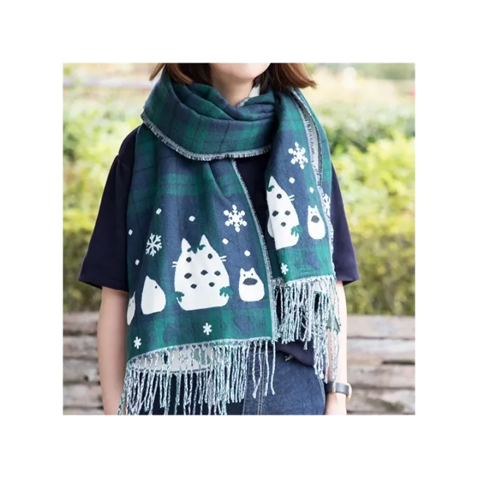 Maison Ghibli Textile|Étole avec accroche Totoro motifs à carreaux - Mon Voisin Totoro